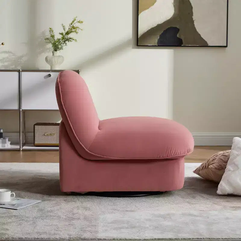 Fauteuil d'appoint pivotant en velours et bois d'hévéa avec piètement en métal