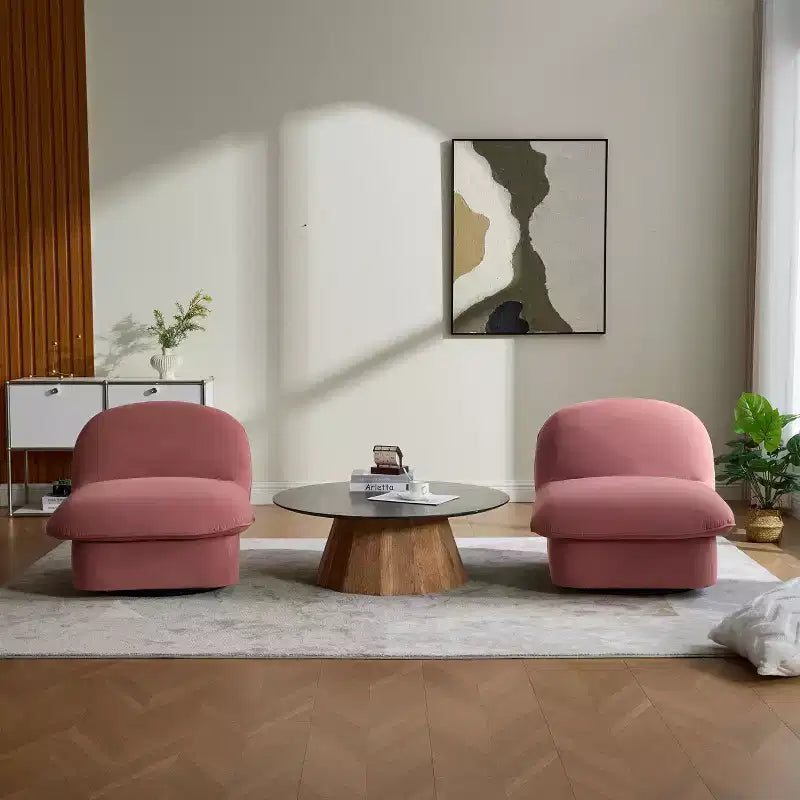 Fauteuil d'appoint pivotant en velours et bois d'hévéa avec piètement en métal