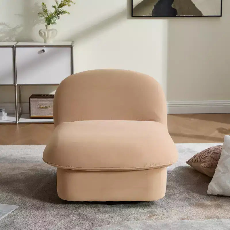 Fauteuil d'appoint pivotant en velours et bois d'hévéa avec piètement en métal