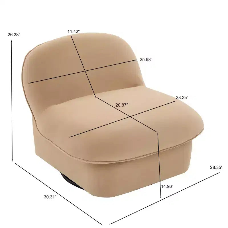 Fauteuil d'appoint pivotant en velours et bois d'hévéa avec piètement en métal