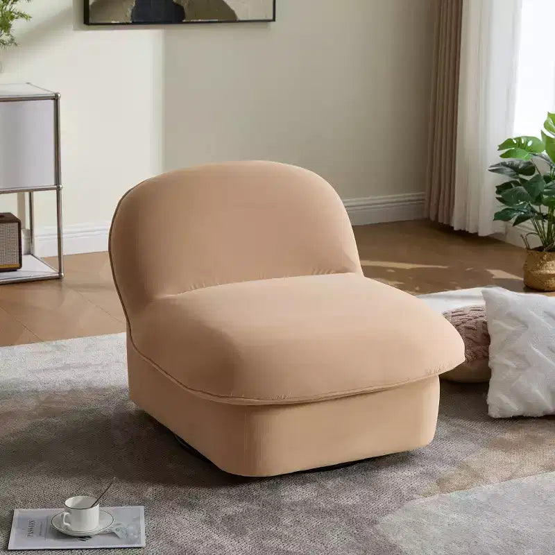 Fauteuil d'appoint pivotant en velours et bois d'hévéa avec piètement en métal