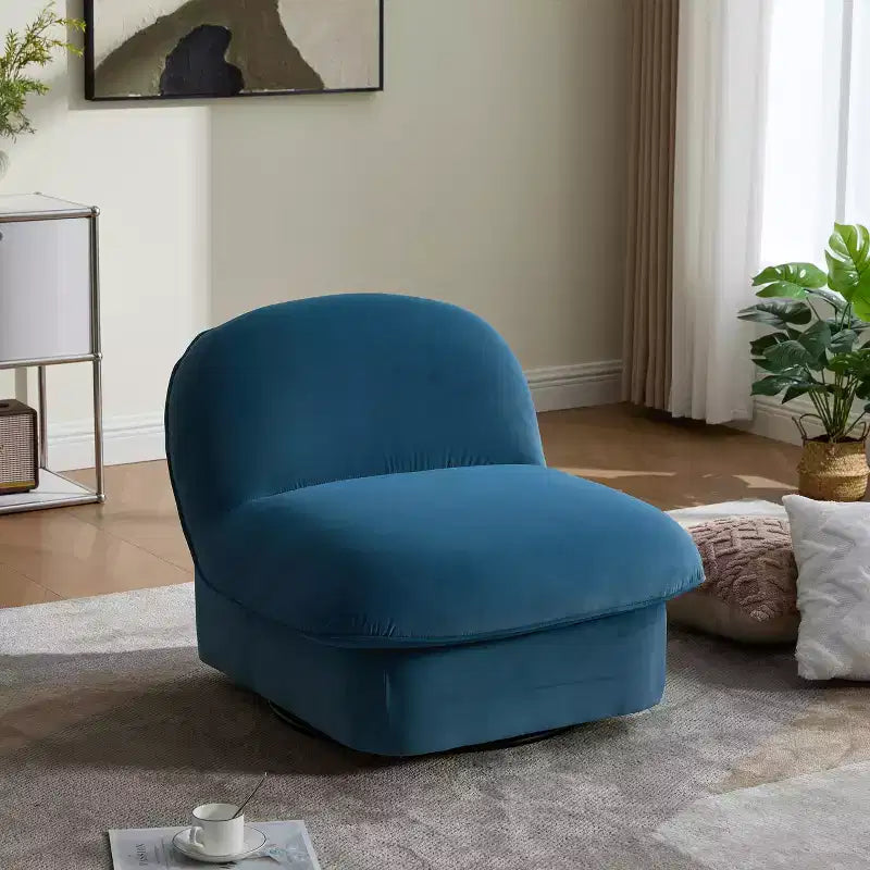 Fauteuil d'appoint pivotant en velours et bois d'hévéa avec piètement en métal