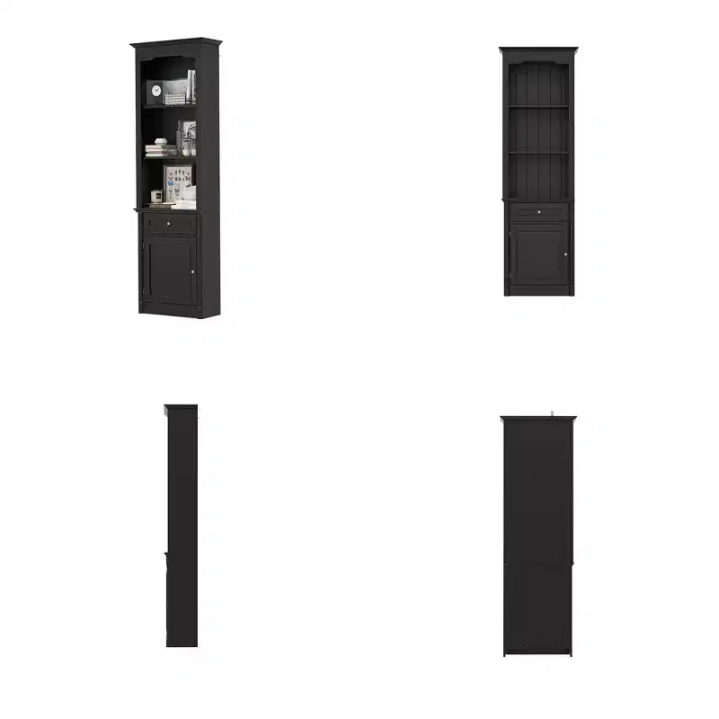 Élégante Armoire de Rangement Cheminée Latérale Vitrines Bibliothèque Vaisselier