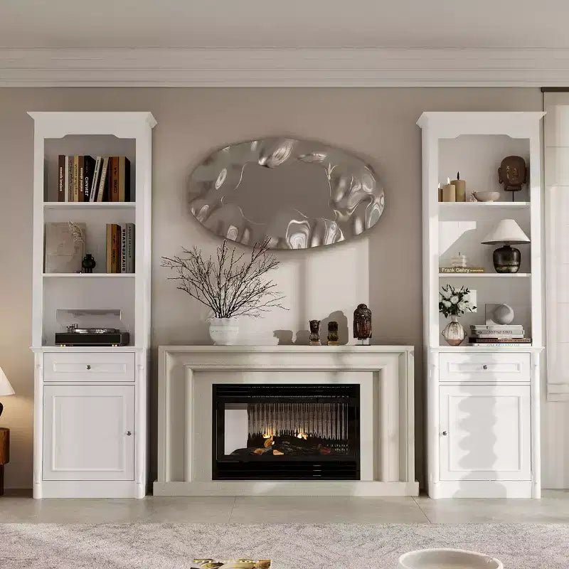 Élégante Armoire de Rangement Cheminée Latérale Vitrines Bibliothèque Vaisselier