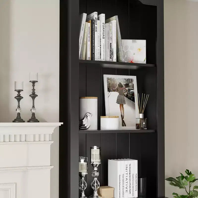 Élégante Armoire de Rangement Cheminée Latérale Vitrines Bibliothèque Vaisselier