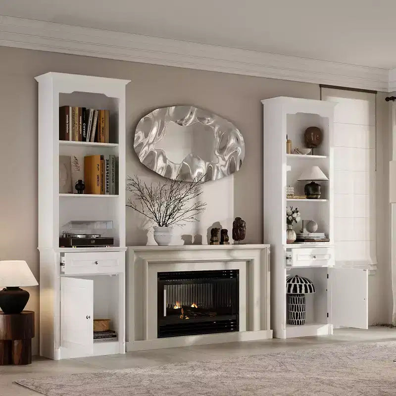 Élégante Armoire de Rangement Cheminée Latérale Vitrines Bibliothèque Vaisselier