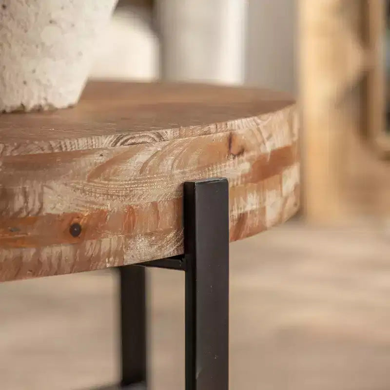 Table basse ronde Table basse circulaire moderne avec plateau en bois de sapin et piètement en croix