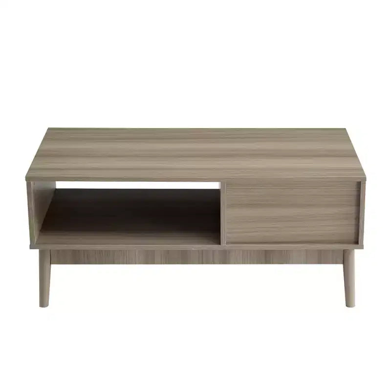 Table Basse avec Rangement et Pieds en Bois Robustes, Design Rectangulaire à 2 Niveaux