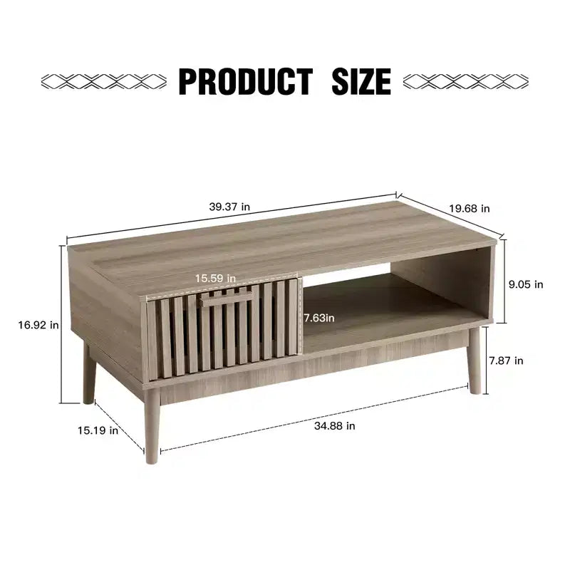 Table Basse avec Rangement et Pieds en Bois Robustes, Design Rectangulaire à 2 Niveaux