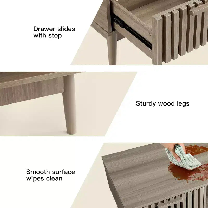 Table Basse avec Rangement et Pieds en Bois Robustes, Design Rectangulaire à 2 Niveaux