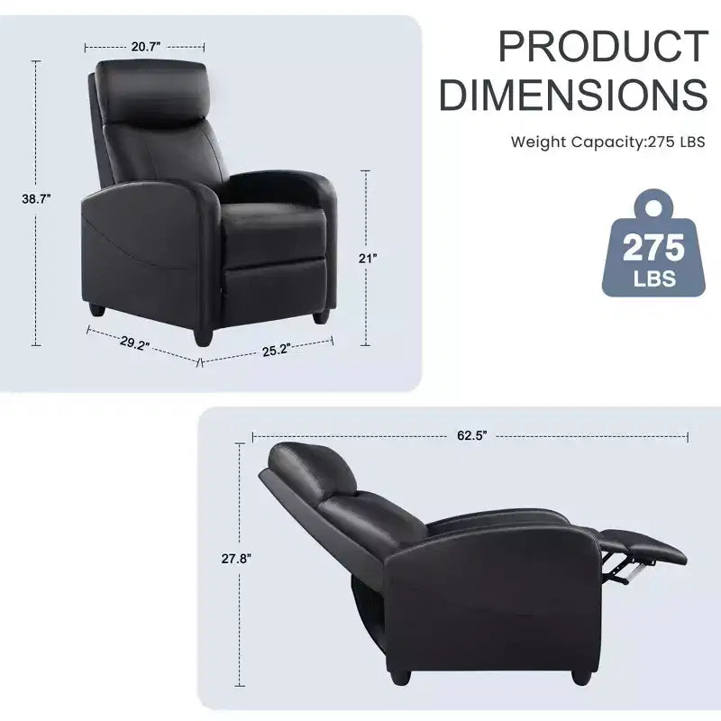 Fauteuil inclinable manuel rembourré moderne avec repose-pieds réglable et massage