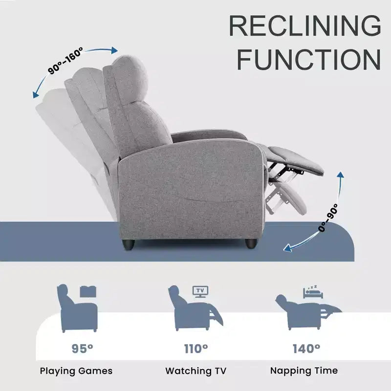 Fauteuil inclinable manuel rembourré moderne avec repose-pieds réglable et massage