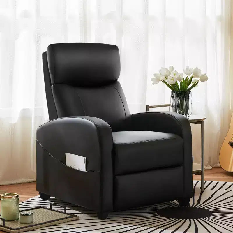 Okak Modern Upholstered Manual Recliner Chair with Adjustable Footrest Massage/No Massage Sofa Chair with High Backrest