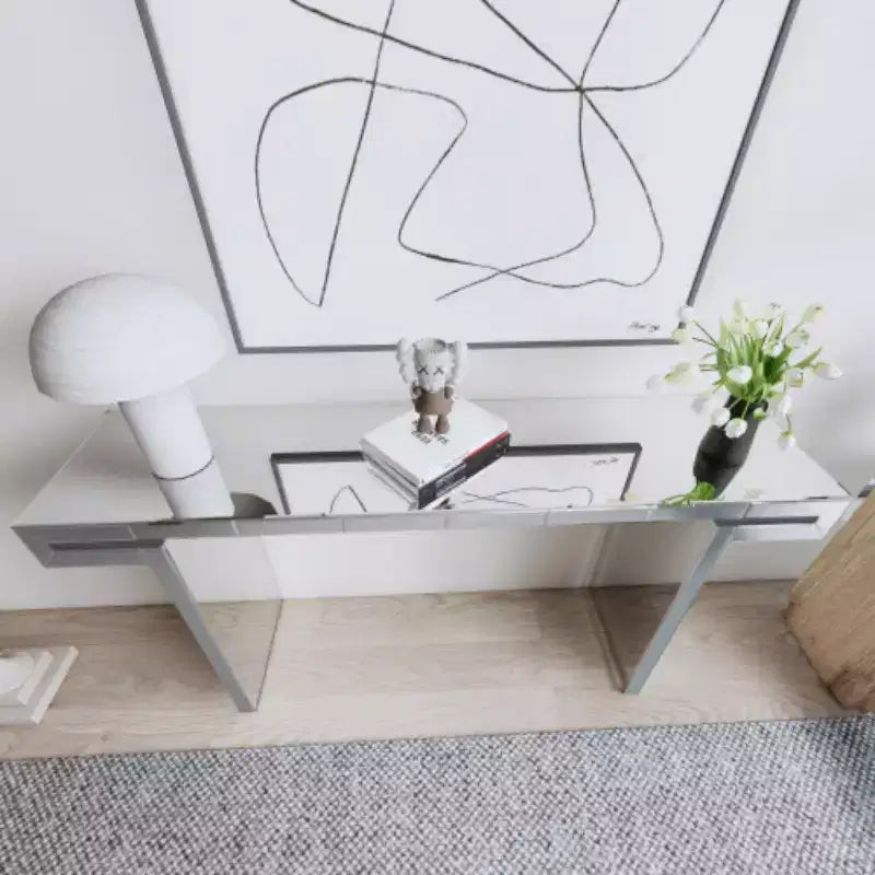 Console-miroir avec accents en verre cannelé Table d'entrée moderne pleine longueur