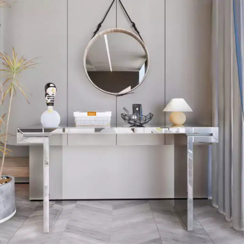 Console-miroir avec accents en verre cannelé Table d'entrée moderne pleine longueur