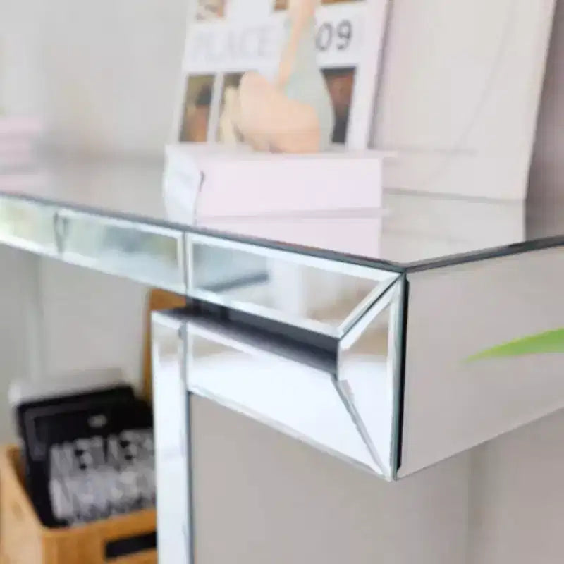 Console-miroir avec accents en verre cannelé Table d'entrée moderne pleine longueur