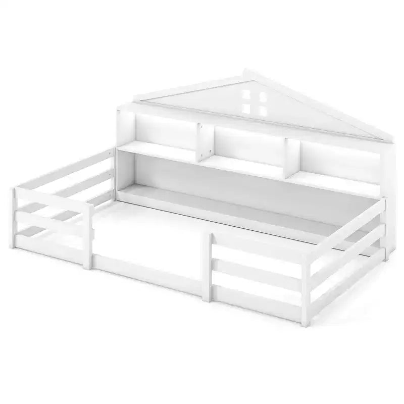 Lit au sol avec lumières LED, barrières de sécurité et compartiments de rangement