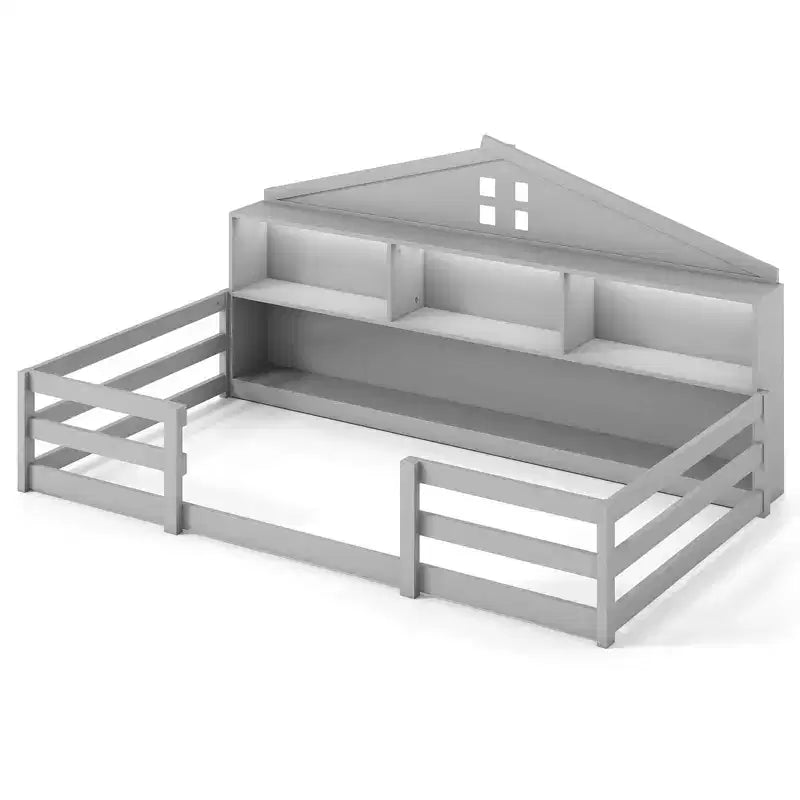 Lit au sol avec lumières LED, barrières de sécurité et compartiments de rangement