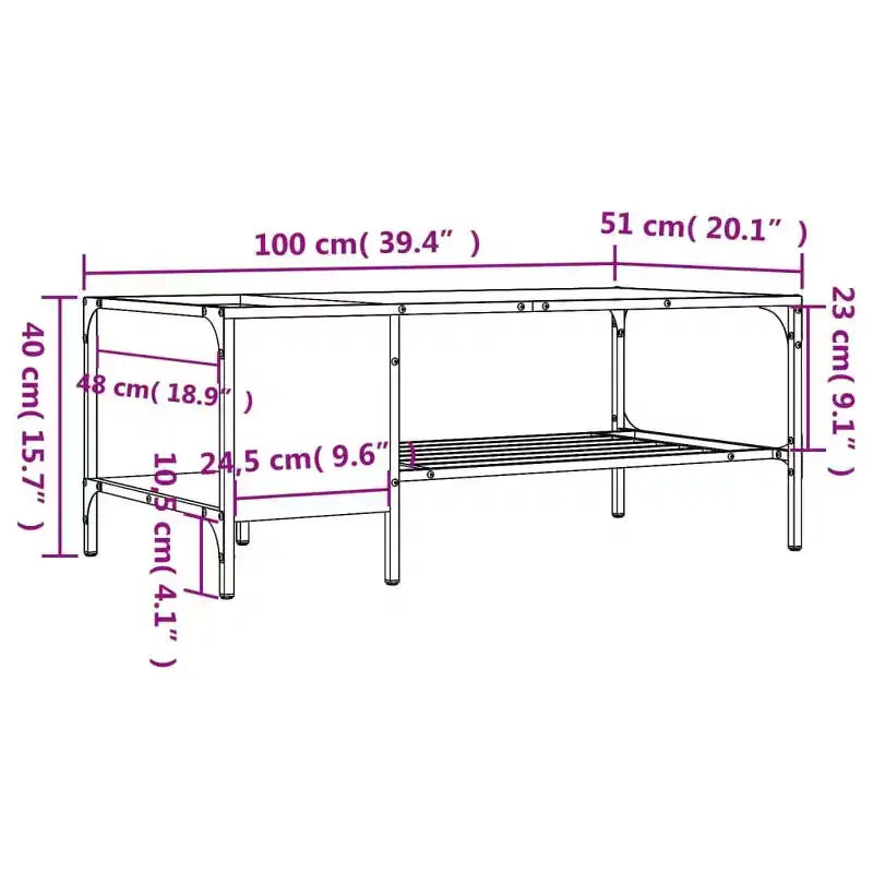 Table basse avec étagère d'appoint en bois d'ingénierie