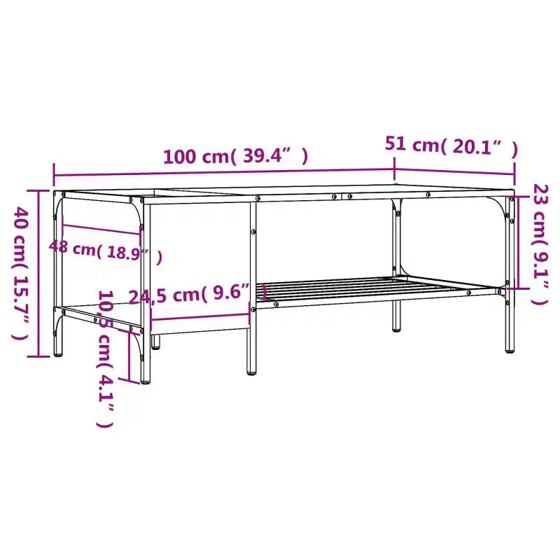 Table basse avec étagère d'appoint en bois d'ingénierie