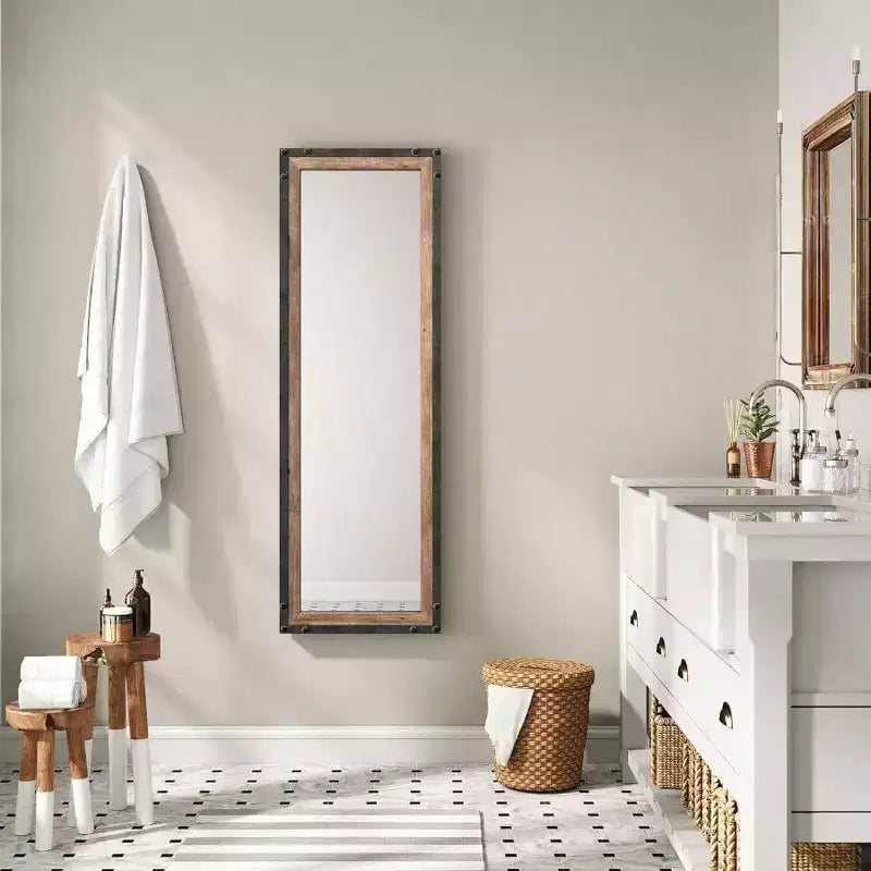 Grand miroir mural de ferme rustique en bois et métal, à poser ou à suspendre