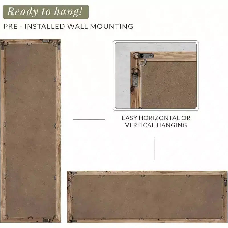 Grand miroir mural de ferme rustique en bois et métal, à poser ou à suspendre