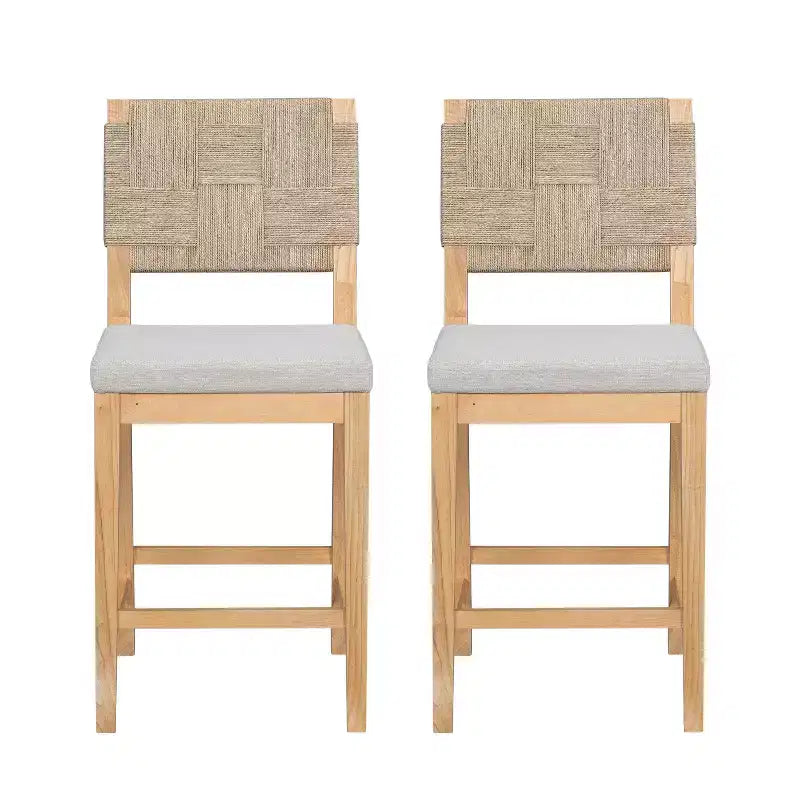 Tabourets de comptoir rembourrés en rotin et bois d'hévéa de style bohème