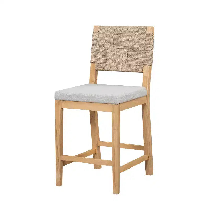 Tabourets de comptoir rembourrés en rotin et bois d'hévéa de style bohème