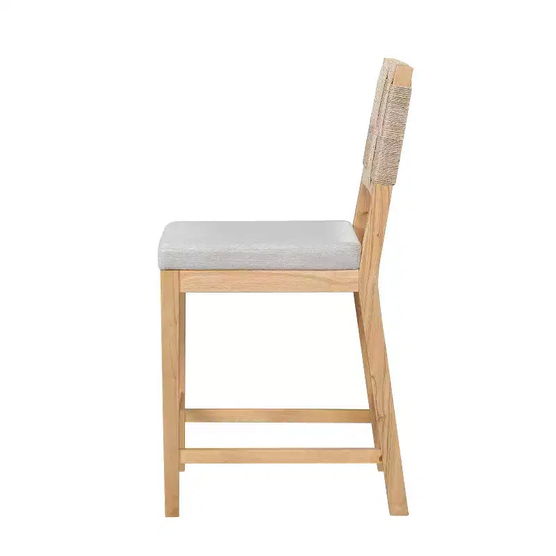 Tabourets de comptoir rembourrés en rotin et bois d'hévéa de style bohème