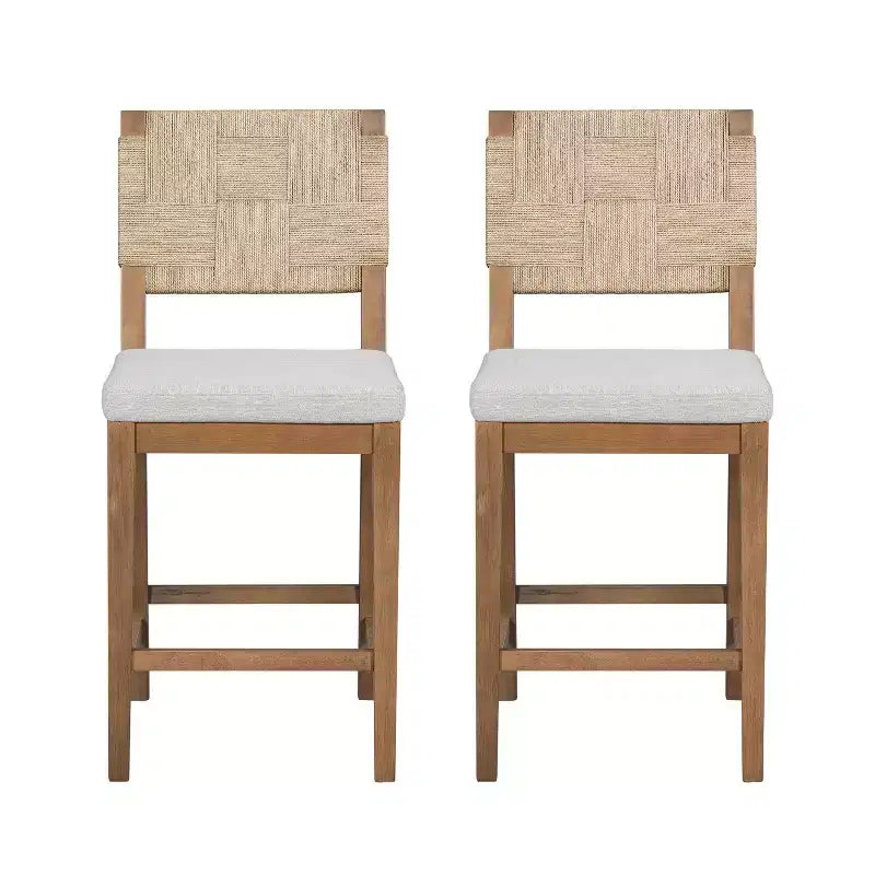 Tabourets de comptoir rembourrés en rotin et bois d'hévéa de style bohème