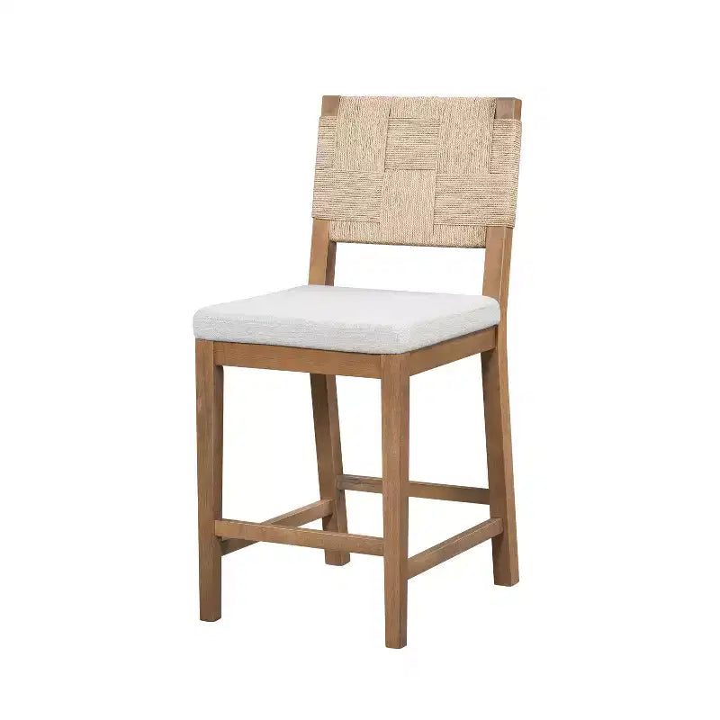 Tabourets de comptoir rembourrés en rotin et bois d'hévéa de style bohème