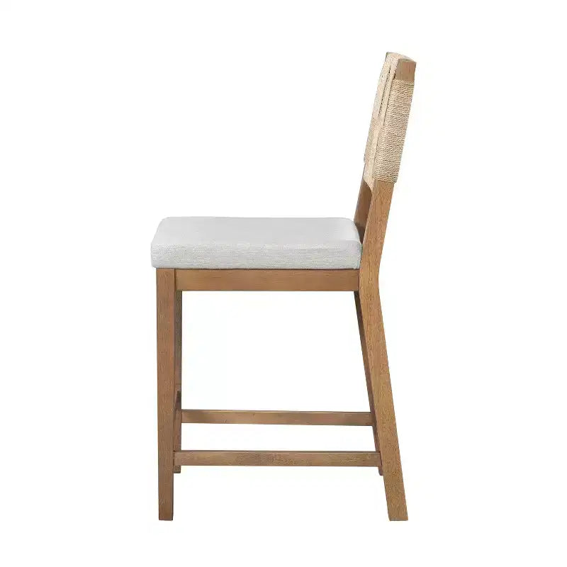 Tabourets de comptoir rembourrés en rotin et bois d'hévéa de style bohème