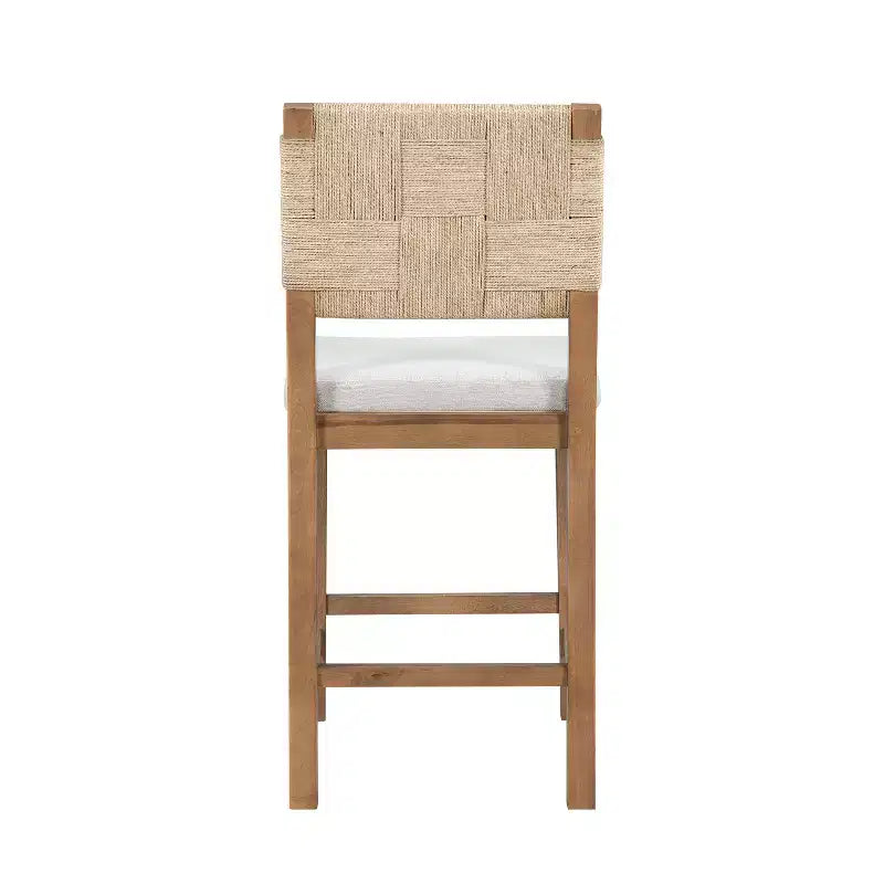 Tabourets de comptoir rembourrés en rotin et bois d'hévéa de style bohème
