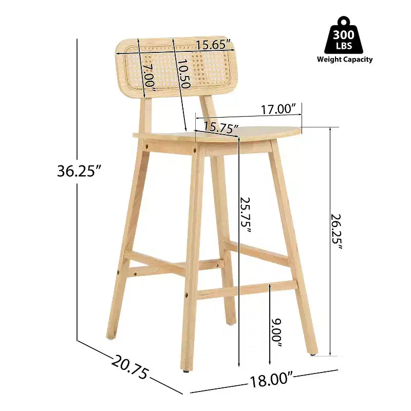 Tabourets de bar en bois d'hévéa à hauteur de comptoir avec repose-pieds