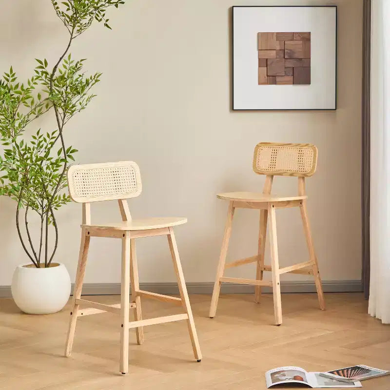 ModernLuxe Rubberwood Barstool Counter Height Dining Chairs with Footrest Set of 2