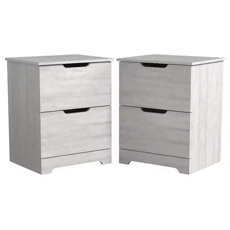 Lot de 2 tables de chevet à 2 tiroirs avec poignées découpées