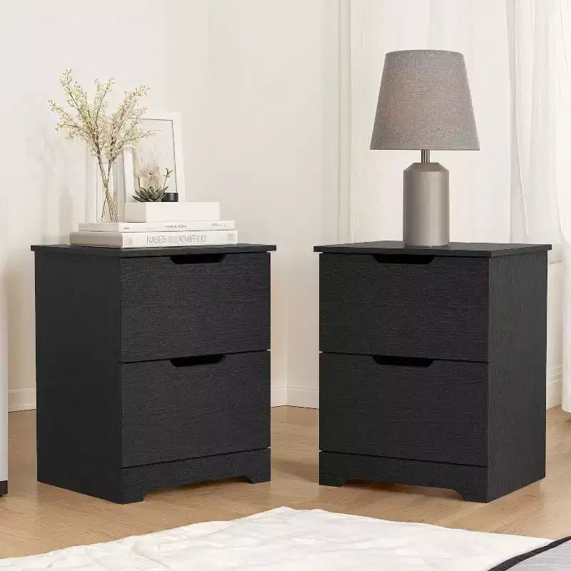 Lot de 2 tables de chevet à 2 tiroirs avec poignées découpées