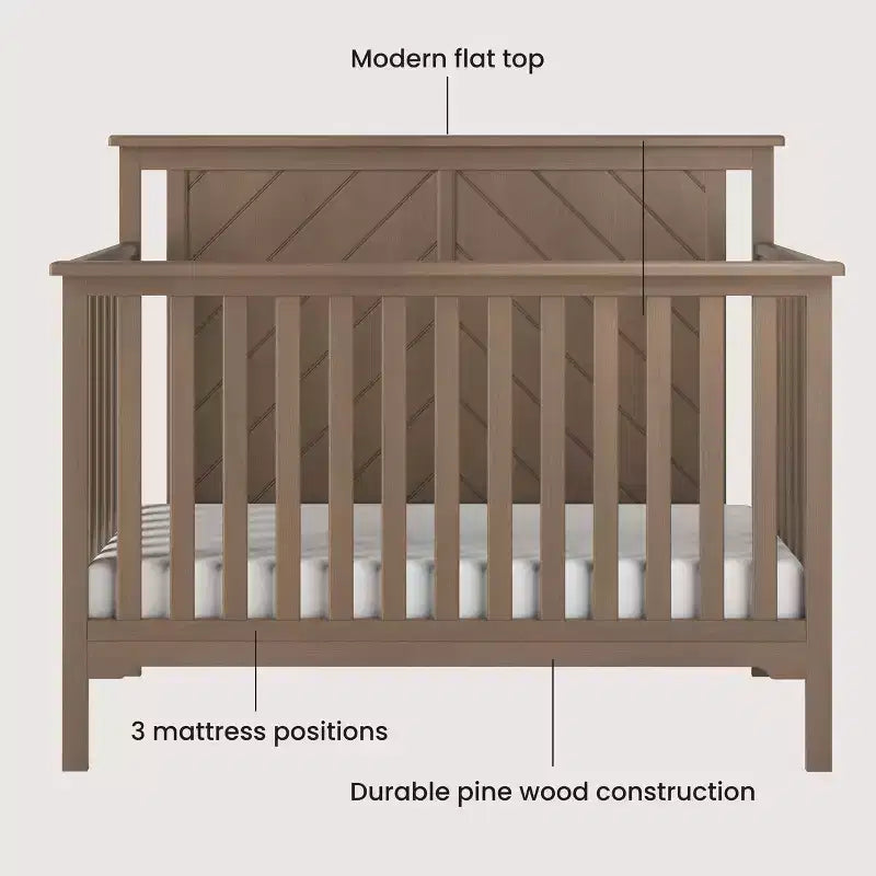 Lit de bébé convertible 4-en-1, 3 positions de matelas, Fini sécuritaire pour bébé