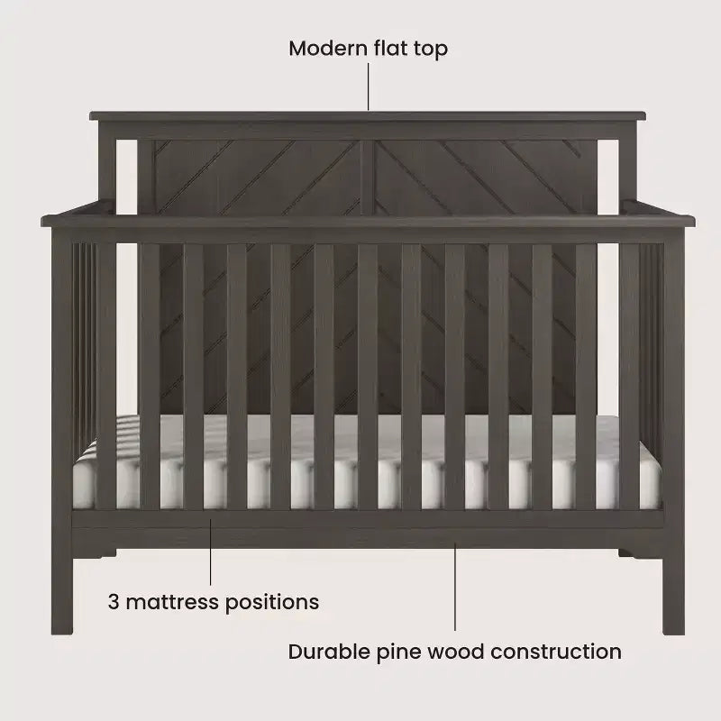 Lit de bébé convertible 4-en-1, 3 positions de matelas, Fini sécuritaire pour bébé
