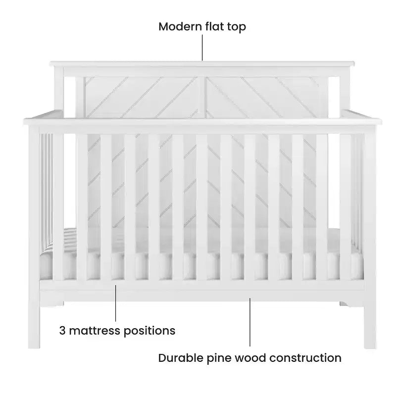 Lit de bébé convertible 4-en-1, 3 positions de matelas, Fini sécuritaire pour bébé
