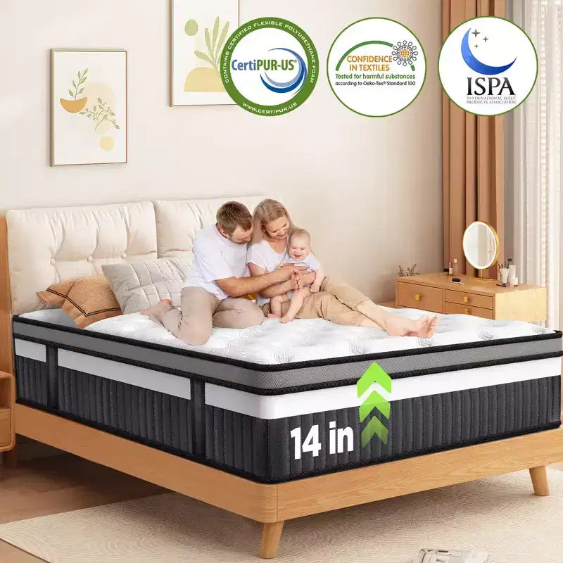 14 Inch King Size Memory Foam Mattress Hybrid Innerspring Mattress in a Box Silent Pocket Coils for Motion Isolation & Pressure Relief Medium Firm