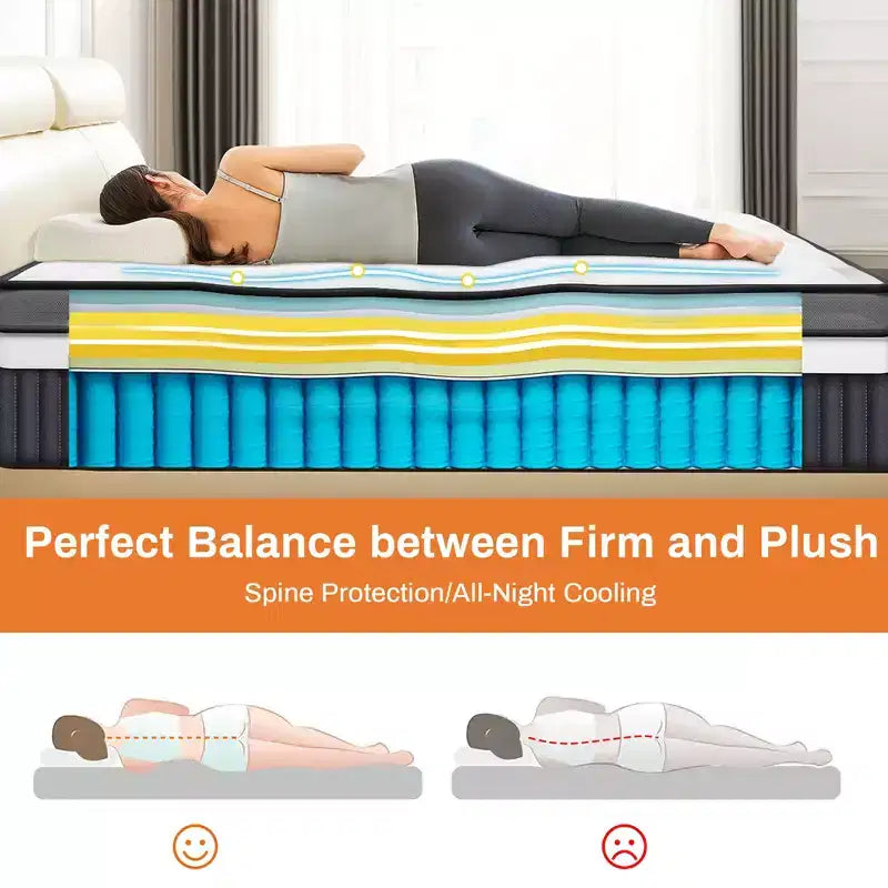 Matelas hybride à ressorts ensachés silencieux en mousse à mémoire de forme King Size (livré roulé)