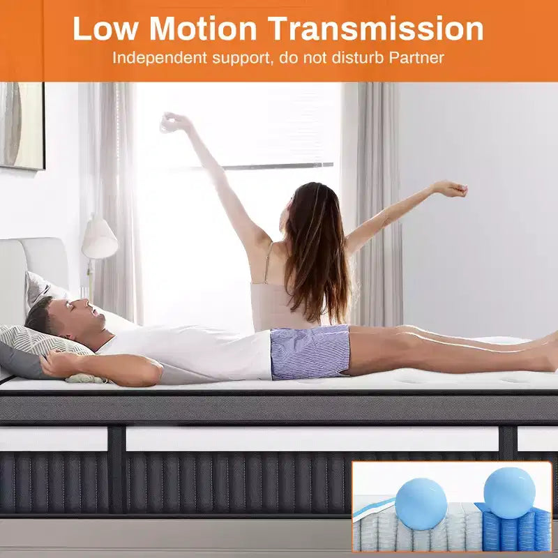 Matelas hybride à ressorts ensachés silencieux en mousse à mémoire de forme King Size (livré roulé)