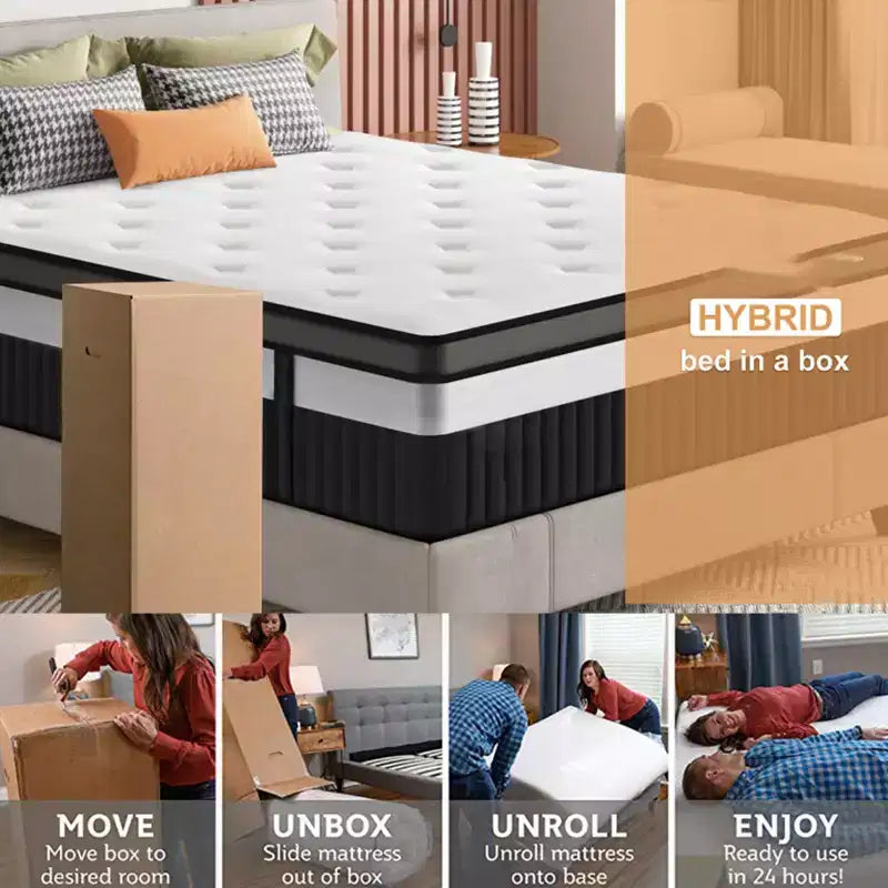 Matelas hybride à ressorts ensachés silencieux en mousse à mémoire de forme King Size (livré roulé)