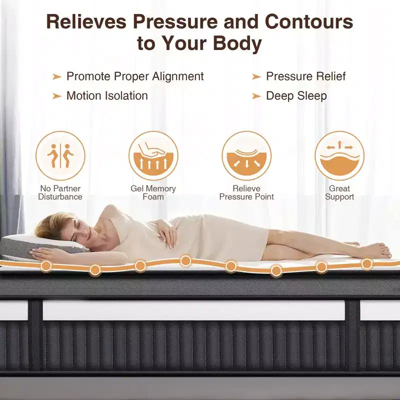 Matelas hybride à ressorts ensachés silencieux en mousse à mémoire de forme King Size (livré roulé)