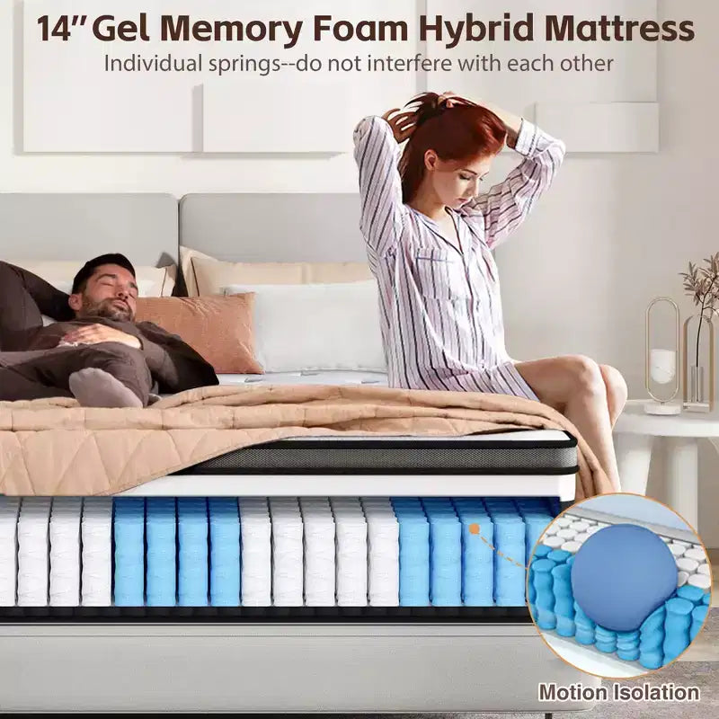 Matelas hybride à ressorts ensachés silencieux en mousse à mémoire de forme King Size (livré roulé)