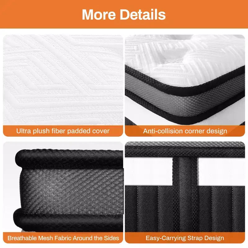 Matelas hybride à ressorts ensachés silencieux en mousse à mémoire de forme King Size (livré roulé)