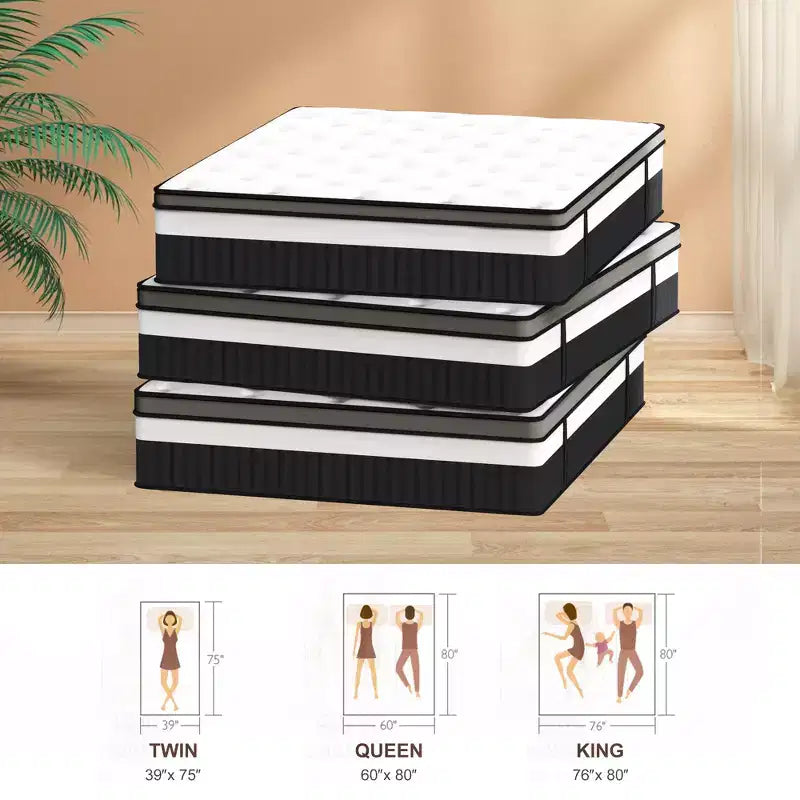 Matelas hybride à ressorts ensachés silencieux en mousse à mémoire de forme King Size (livré roulé)