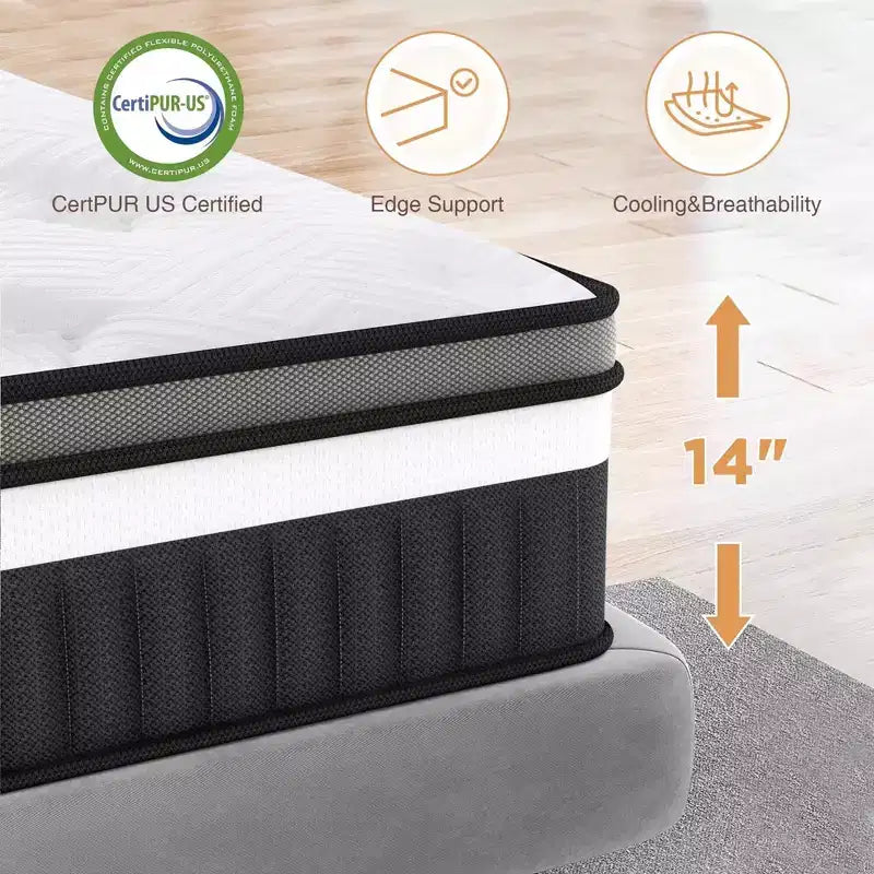 Matelas hybride à ressorts ensachés silencieux en mousse à mémoire de forme King Size (livré roulé)