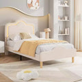 Twin Size Bed Frame Headboard and Footboard Velvet Upholstered Princess Platform Bedframe for Kids Wooden Slats Support No Box Spring Needed